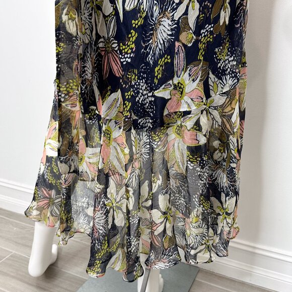 Tanya Taylor Blaire Printed Linen-Silk Midi Faux-Wrap Dress Maritime Blue Multi - Picture 16 of 16